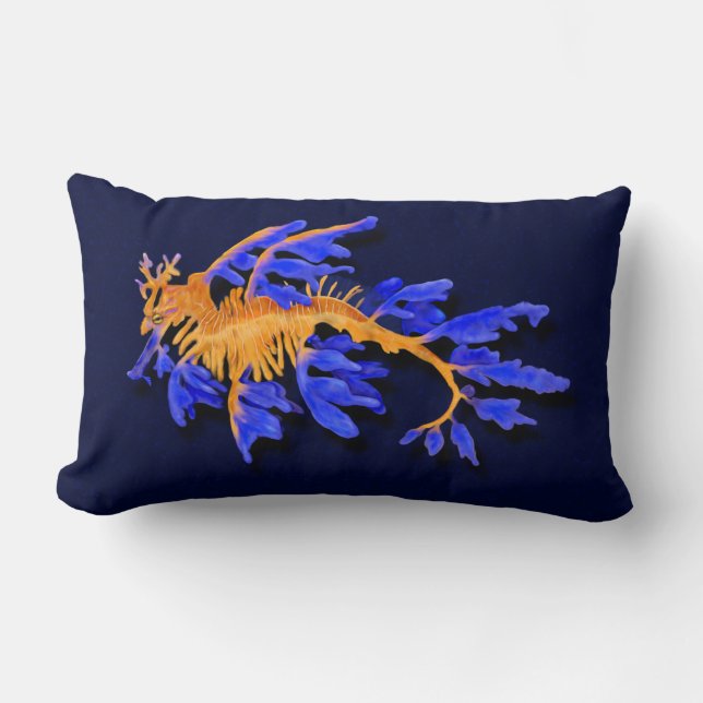 Coussin Rectangle Armature en or et en bleu feuillu illustrée (Recto)