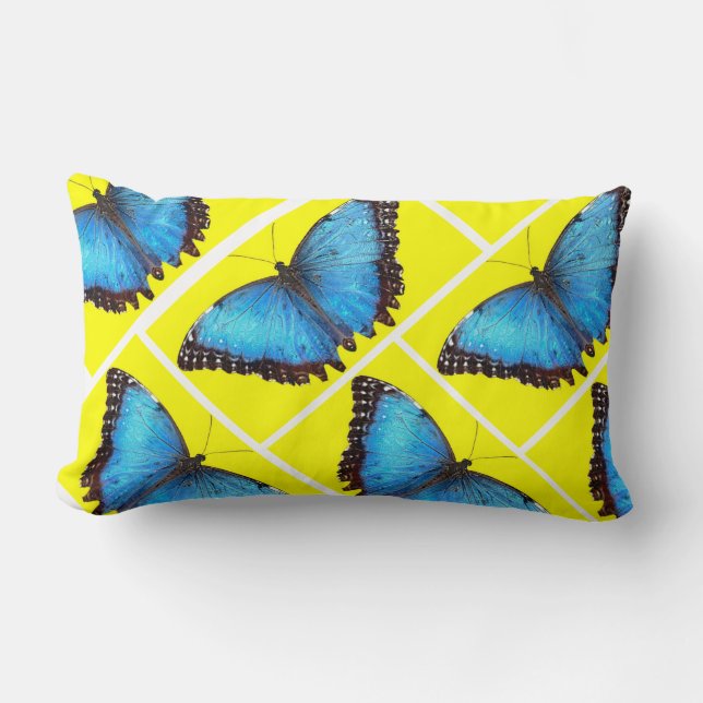 Coussin Rectangle Arrière - plan jaune papillon bleu (Recto)