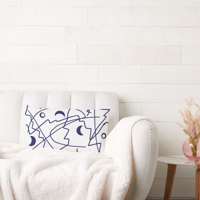 Coussin Rectangle Art Abstrait Bleu Blanc Cercles Minimalisme (Canapé)