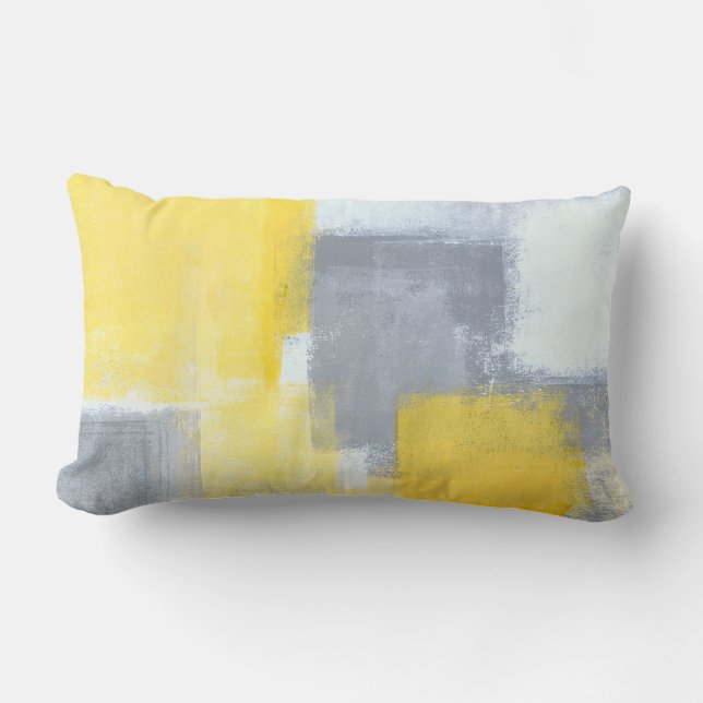 Coussin Rectangle Art abstrait gris et jaune "régulier" (Recto)