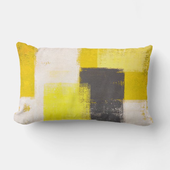 Coussin Rectangle Art abstrait gris et jaune "simplement moderne" (Recto)