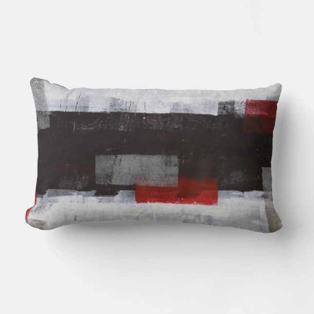 Coussin Rectangle Art abstrait gris et rouge "de voyage de (Recto)