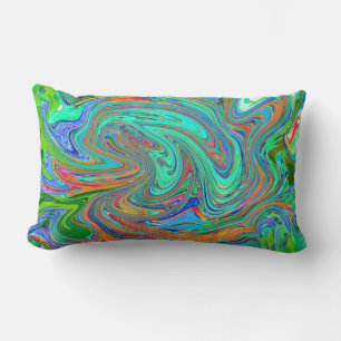 Coussin Rectangle Art abstrait rétro groovy Aqua, Orange et Vert