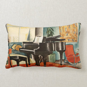 Coussin Rectangle Art coloré vintage d'annonce d'instrument de piano