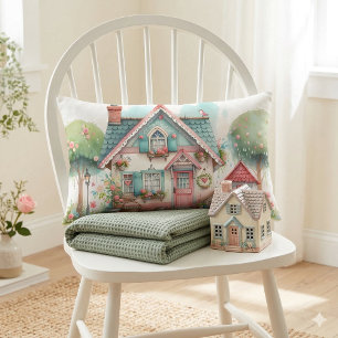 Coussin Rectangle Art de cottage de conte de fées pastel fantaisiste
