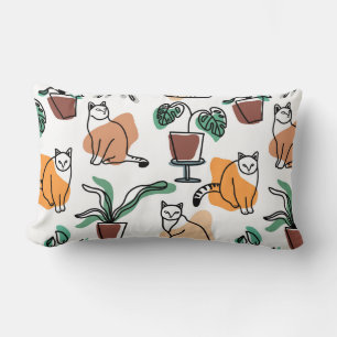 Coussin Rectangle Art de trait dessin chats et fleurs