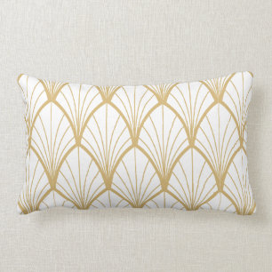 Coussin Rectangle art déco, belle, ventilateur motif, or, blanc, vin