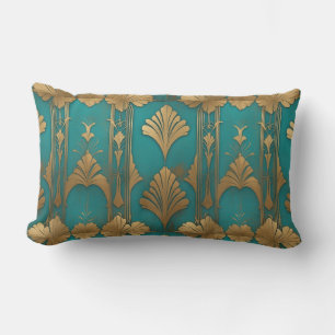 Coussin Rectangle Art Déco En Bleu Et Or