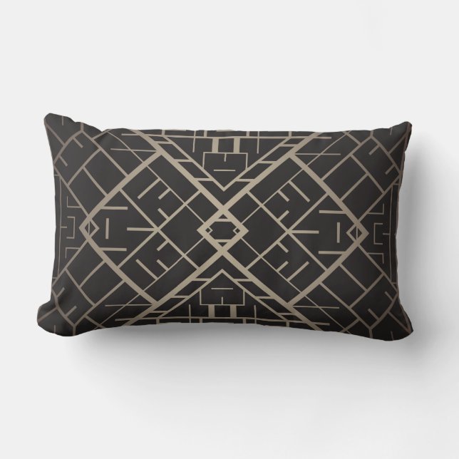 Coussin Rectangle Art déco, nouveau, argent, noir, élégant, chic, mo (Recto)
