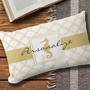 Coussin Rectangle Art Déco Wave Gold Parties scintillant Seahorse