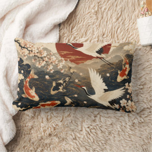 Coussin Rectangle Art élégant personnalisé de carpes koï et grues ja
