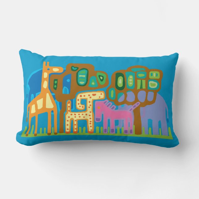 Coussin Rectangle Art ethnique Animaux africains bleu arrière - plan (Recto)