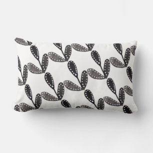 Coussin Rectangle Art folklorique à l'aquarelle Feuilles noires