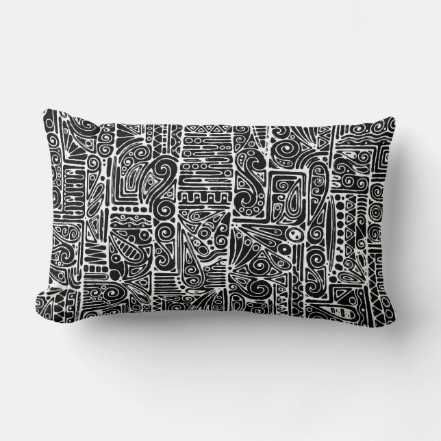 Coussin Rectangle Art Géométrique Noir Et Blanc 2 (Recto)