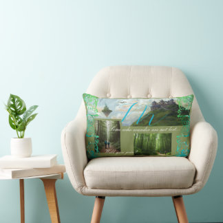 Coussin Rectangle Art imaginaire de montagne avec photo et monogramm