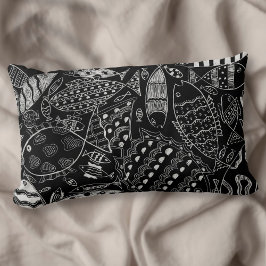 Coussin Rectangle Art Moderne Motif de poisson noir et blanc