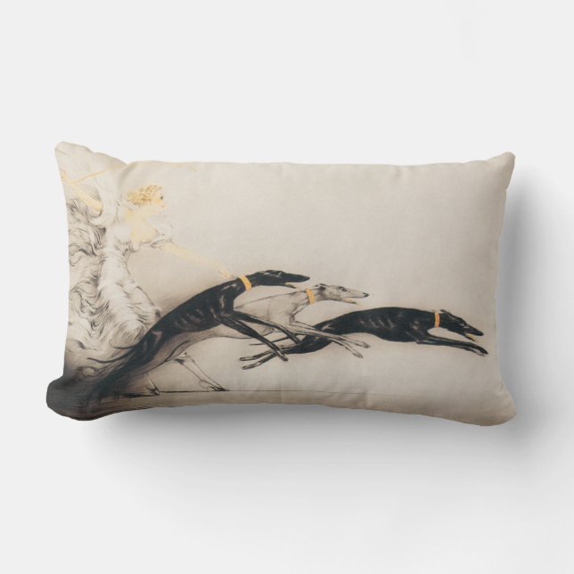 Coussin Rectangle Art Nouveau Femme Greyhounds Louis Icart (Recto)