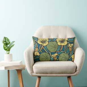 Coussin Rectangle Art Nouveau Nasturtium Bleu Or floral Verneuil