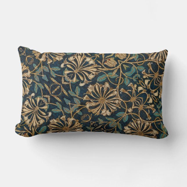 Coussin Rectangle Art Nouveau Ornat Turquoise Gold Florals (Recto)
