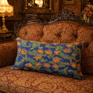 Coussin Rectangle Art nouveau rétro Fleur de chardon couleur feu