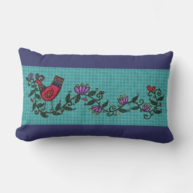 Coussin Rectangle Art populaire ukrainien - oiseau et vigne (Recto)