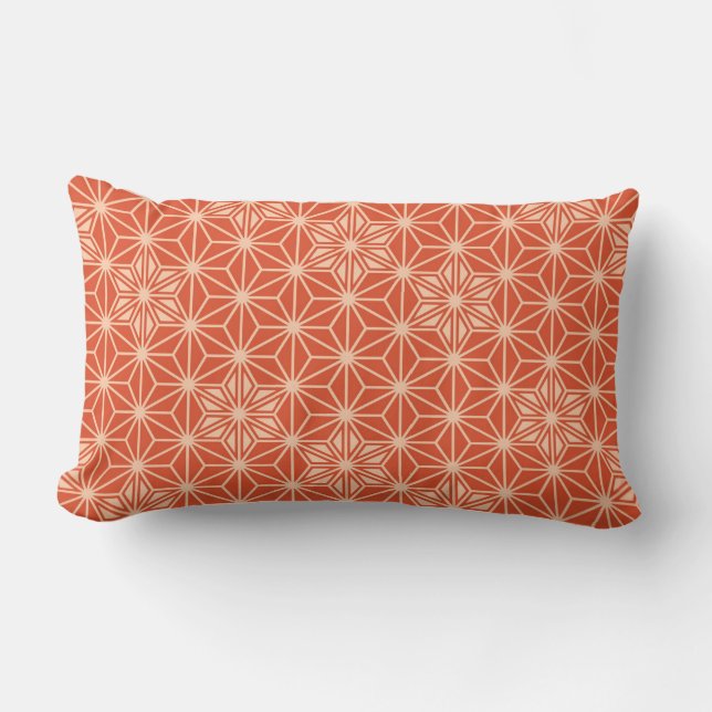 Coussin Rectangle Asanoha japonais motif - corail orange (Recto)
