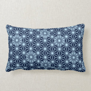 Coussin Rectangle Asanoha japonais ou Motif étoile, bleu indigo
