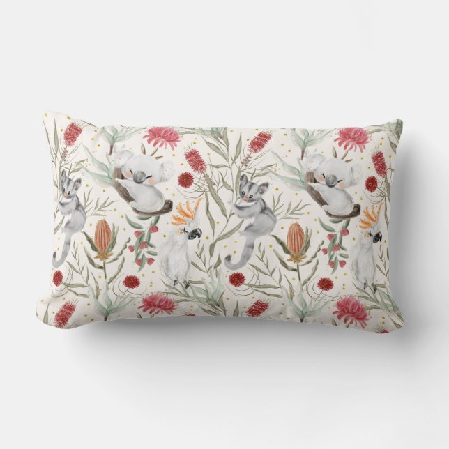 Coussin Rectangle Australien Koala Cockatoos Proteas Motif de la nat (Recto)