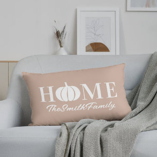 Coussin Rectangle Automne Blanc Citrouille Nom de famille rose