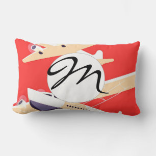 Coussin Rectangle Avion en vol vintage WPA coloré