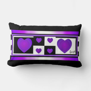 Coussin Rectangle B&W Purple Hearts Beating
