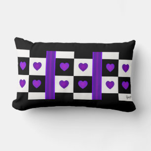 Coussin Rectangle B&W Purple Hearts Beating