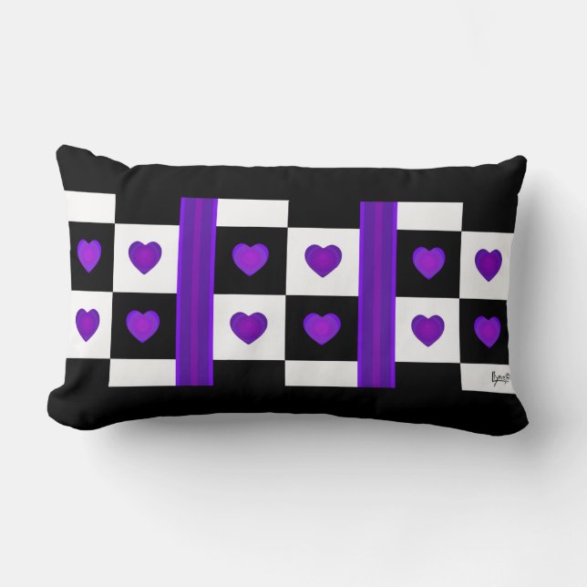 Coussin Rectangle B&W Purple Hearts Beating (Recto)
