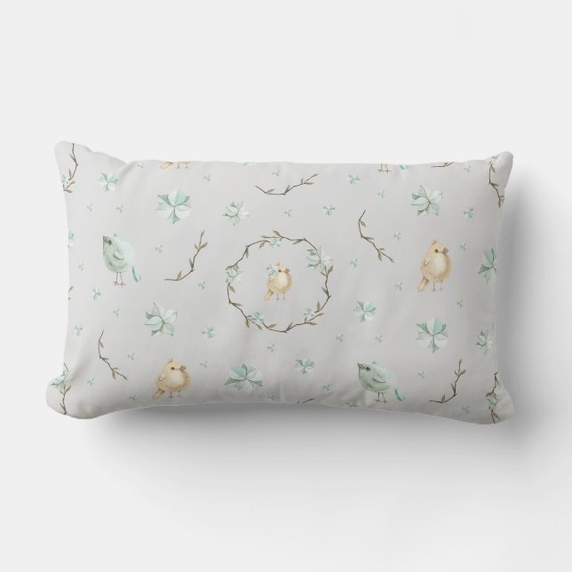 Coussin Rectangle Baby Bird Light Blue Nursery Imprimer Lumbar Couss (Recto)