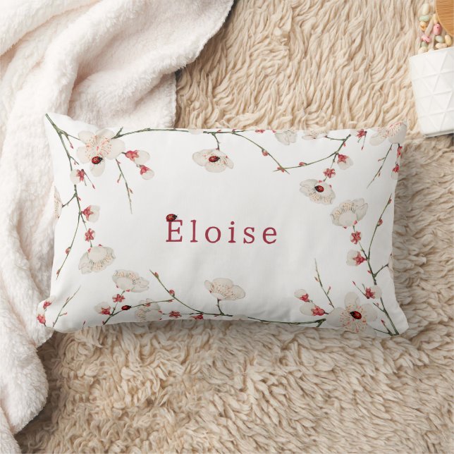 Coussin Rectangle Baby Girl Name Ladybug Floral (Couverture)