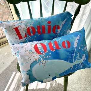 Coussin Rectangle Baby Nursery Whale Sparkle Blue Red Personal