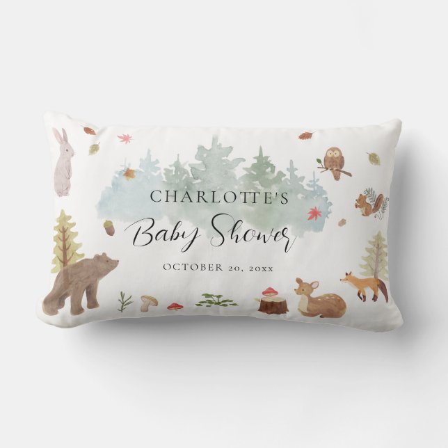 Coussin Rectangle Baby shower d'automne des animaux rustiques en boi (Recto)