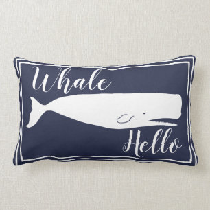 Coussin Rectangle Baleine blanche côtière bonjour et monogramme de