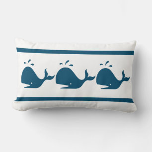 Coussin Rectangle Baleine bleue marine nautique côtière  Blanc