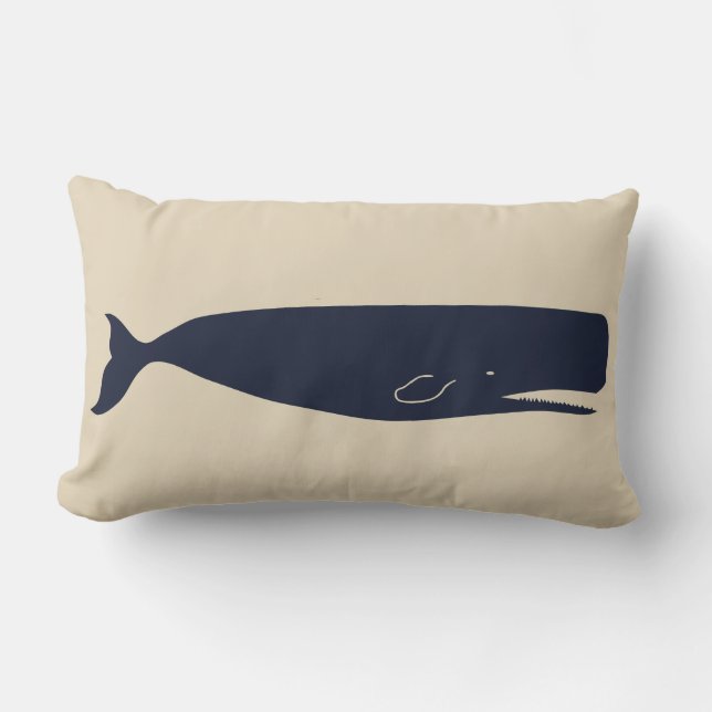 Coussin Rectangle Baleine marine Silhouette & Beige (Recto)