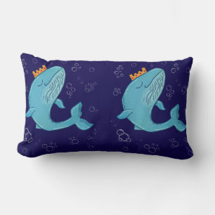 Coussin Rectangle Baleine Roi avec Couronne Art folklorique océani