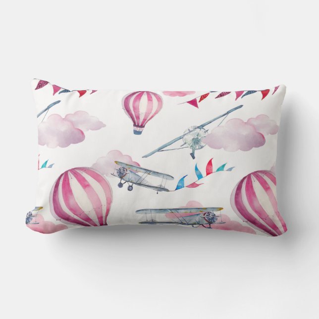Coussin Rectangle Ballons & Biplans (Recto)