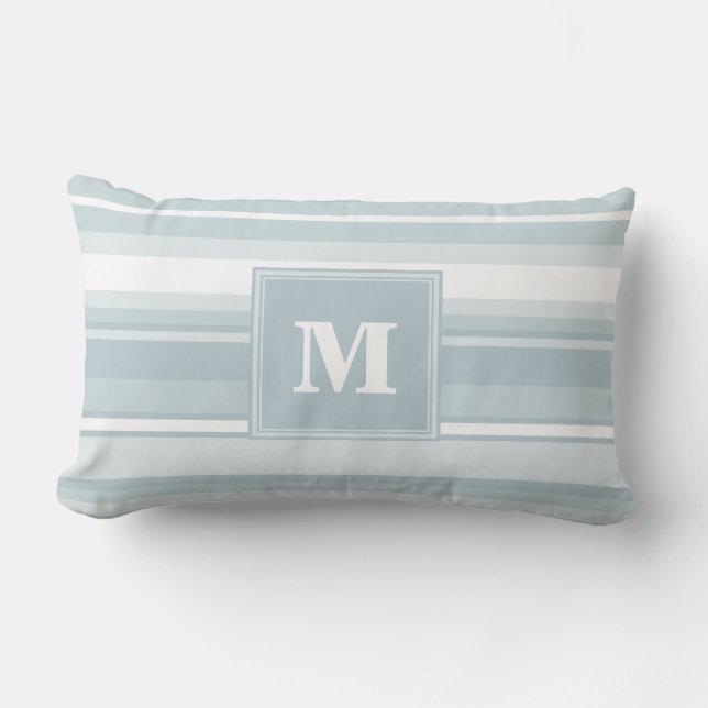Coussin Rectangle Bandes bleu glace monogramme (Recto)