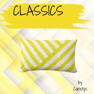 Coussin Rectangle Bandes classiques Diagonale jaune sur blanc