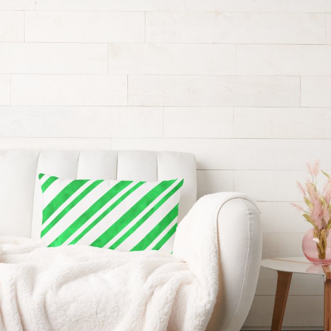 Coussin Rectangle Bandes de Sucre de canne d'aquarelle verte (Canapé)