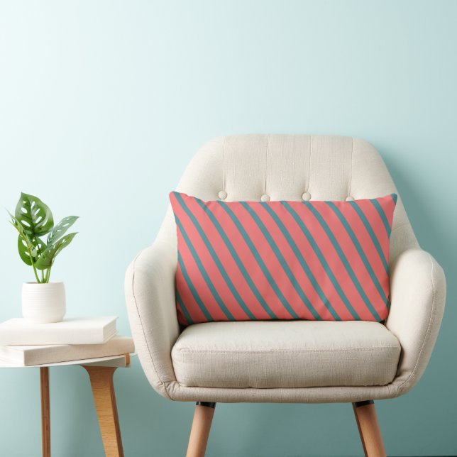 Coussin Rectangle Bandes diagonales de corail (Chaise)