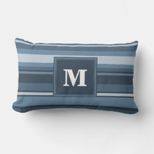 Coussin Rectangle Bandes gris monogramme