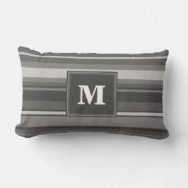 Coussin Rectangle Bandes gris monogramme