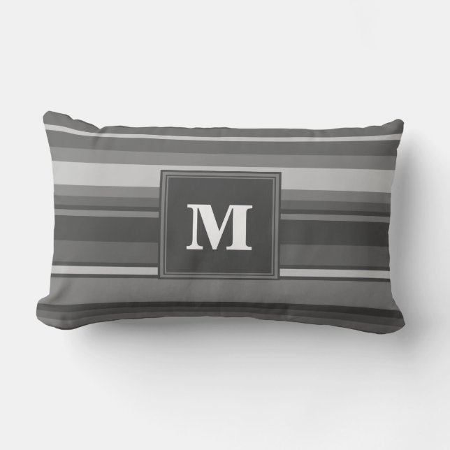 Coussin Rectangle Bandes gris monogramme (Recto)