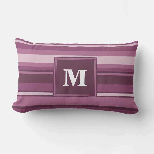 Coussin Rectangle Bandes mauve monogrammes (Recto)